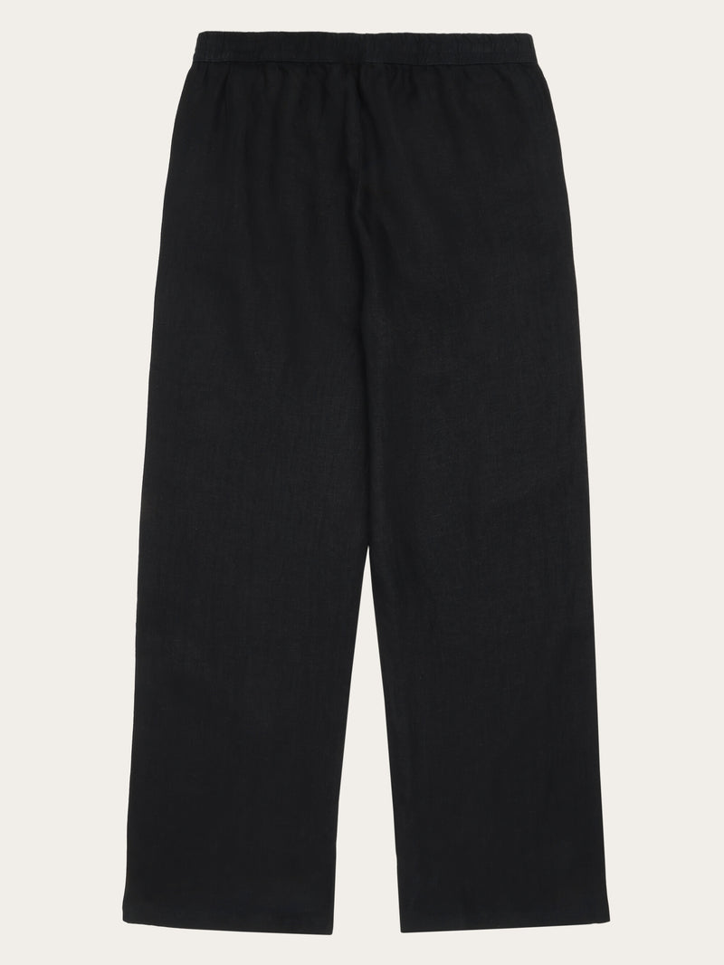 KnowledgeCotton Apparel - WMN POSEY wide mid-rise linen pants - GOTS/Vegan Pants 1300 Black Jet