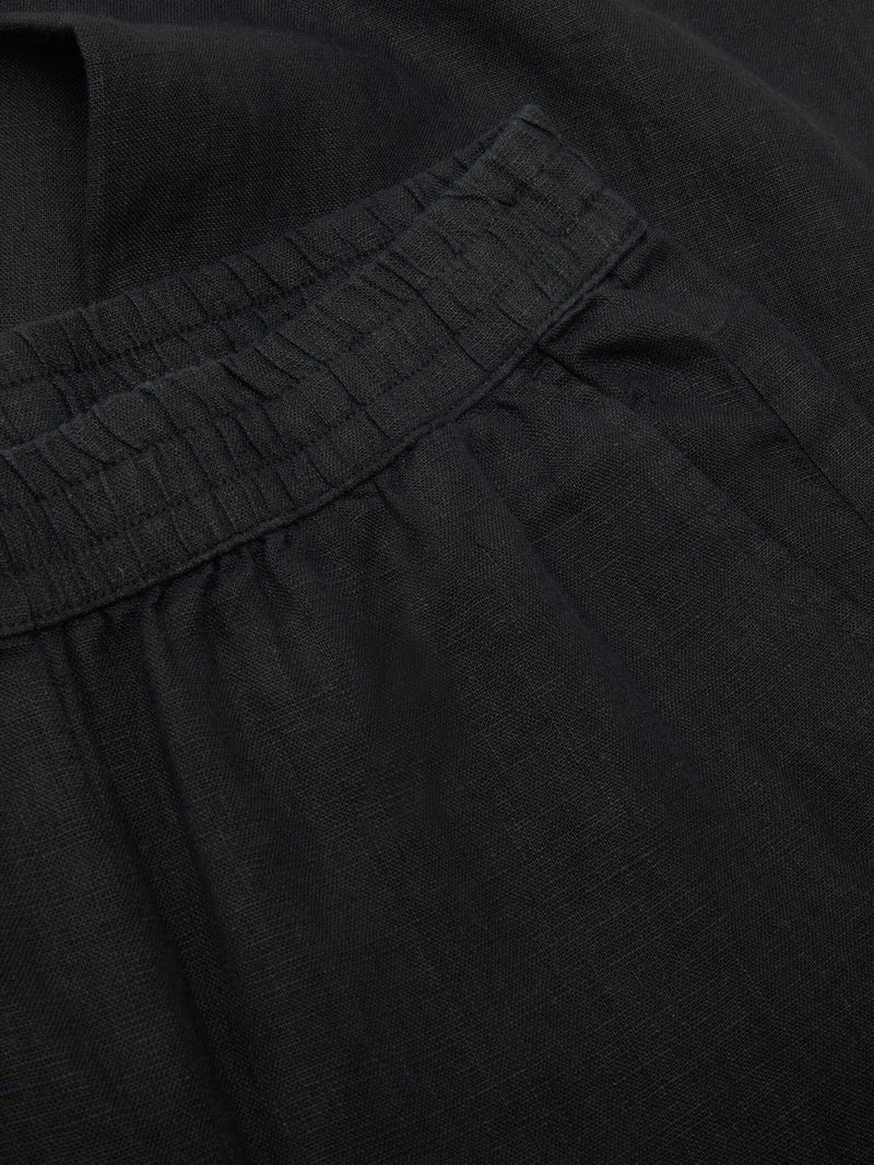 KnowledgeCotton Apparel - WMN POSEY wide mid-rise linen pants - GOTS/Vegan Pants 1300 Black Jet