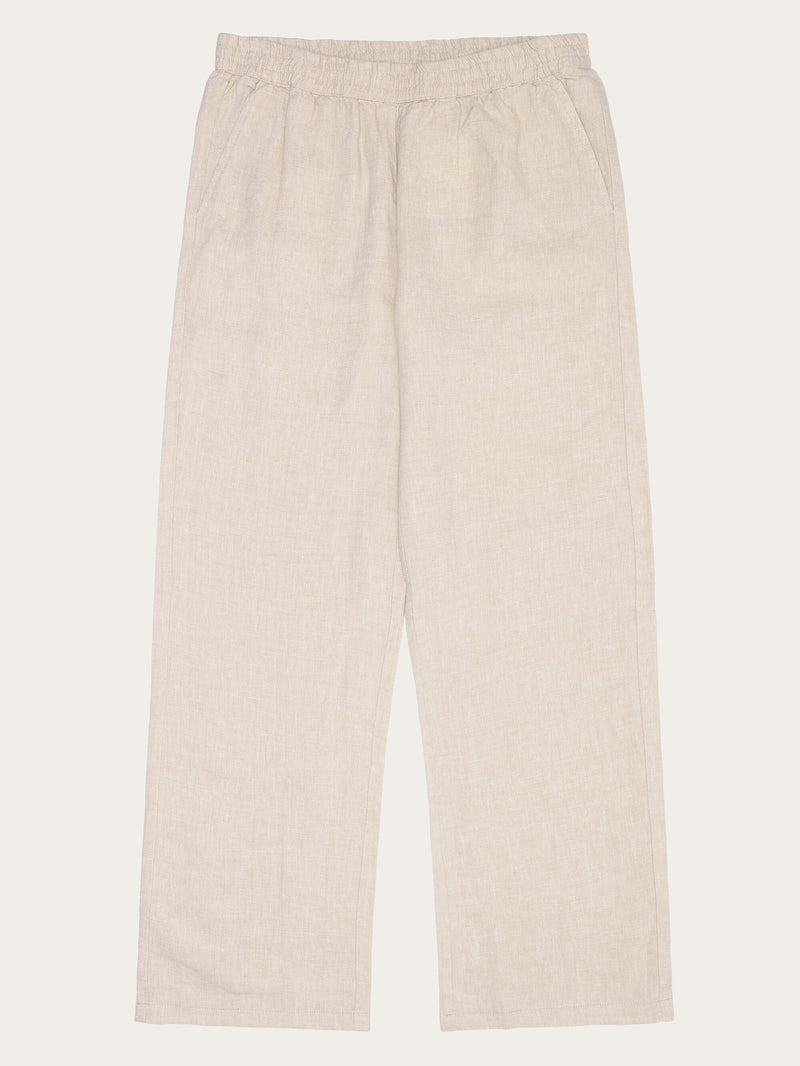 KnowledgeCotton Apparel - WMN POSEY wide mid-rise linen pants - GOTS/Vegan Pants 1449 Yarndyed - Light feather gray
