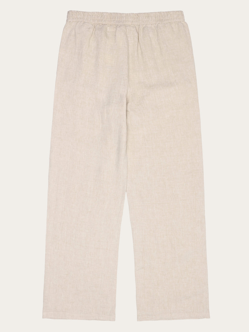 KnowledgeCotton Apparel - WMN POSEY wide mid-rise linen pants - GOTS/Vegan Pants 1449 Yarndyed - Light feather gray