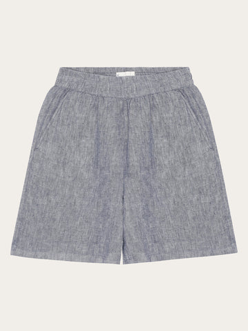 KnowledgeCotton Apparel - WMN POSEY wide mid-rise linen shorts - GOTS/Vegan Shorts 1226 Vintage Indigo