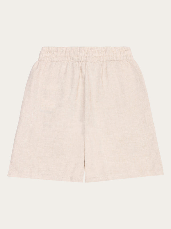 KnowledgeCotton Apparel - WMN POSEY wide mid-rise linen shorts - GOTS/Vegan Shorts 1449 Yarndyed - Light feather gray