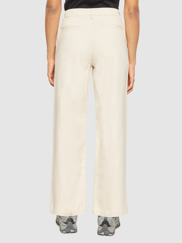KnowledgeCotton Apparel - WMN POSEY wide mid-rise twill pant - GOTS/Vegan Pants 1387 Egret