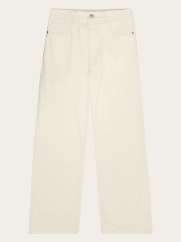 KnowledgeCotton Apparel - WMN POSEY wide mid-rise twill pant - GOTS/Vegan Pants 1387 Egret