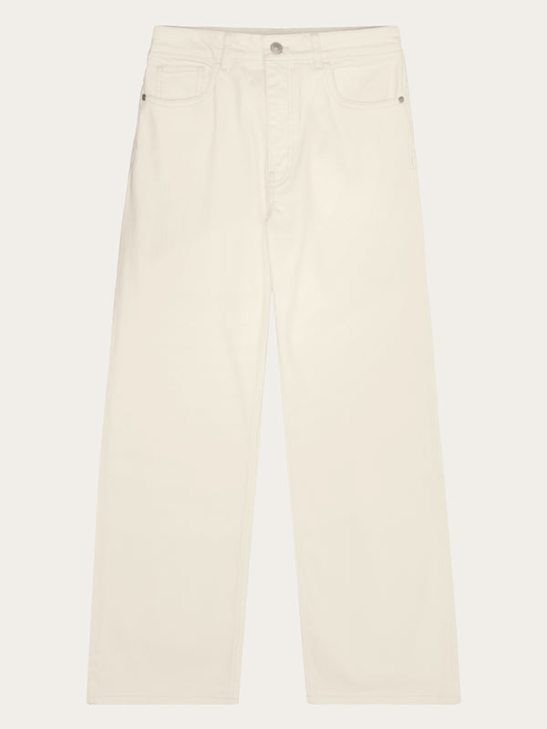KnowledgeCotton Apparel - WMN POSEY wide mid-rise twill pant - GOTS/Vegan Pants 1387 Egret