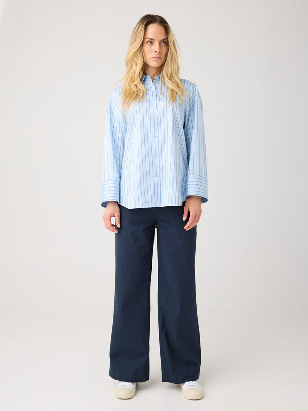 KnowledgeCotton Apparel - WMN POSEY wide slub pants Pants 1001 Total Eclipse