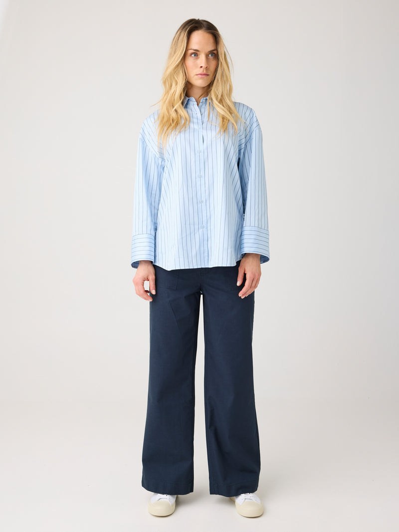 KnowledgeCotton Apparel - WMN POSEY wide slub pants Pants 1001 Total Eclipse