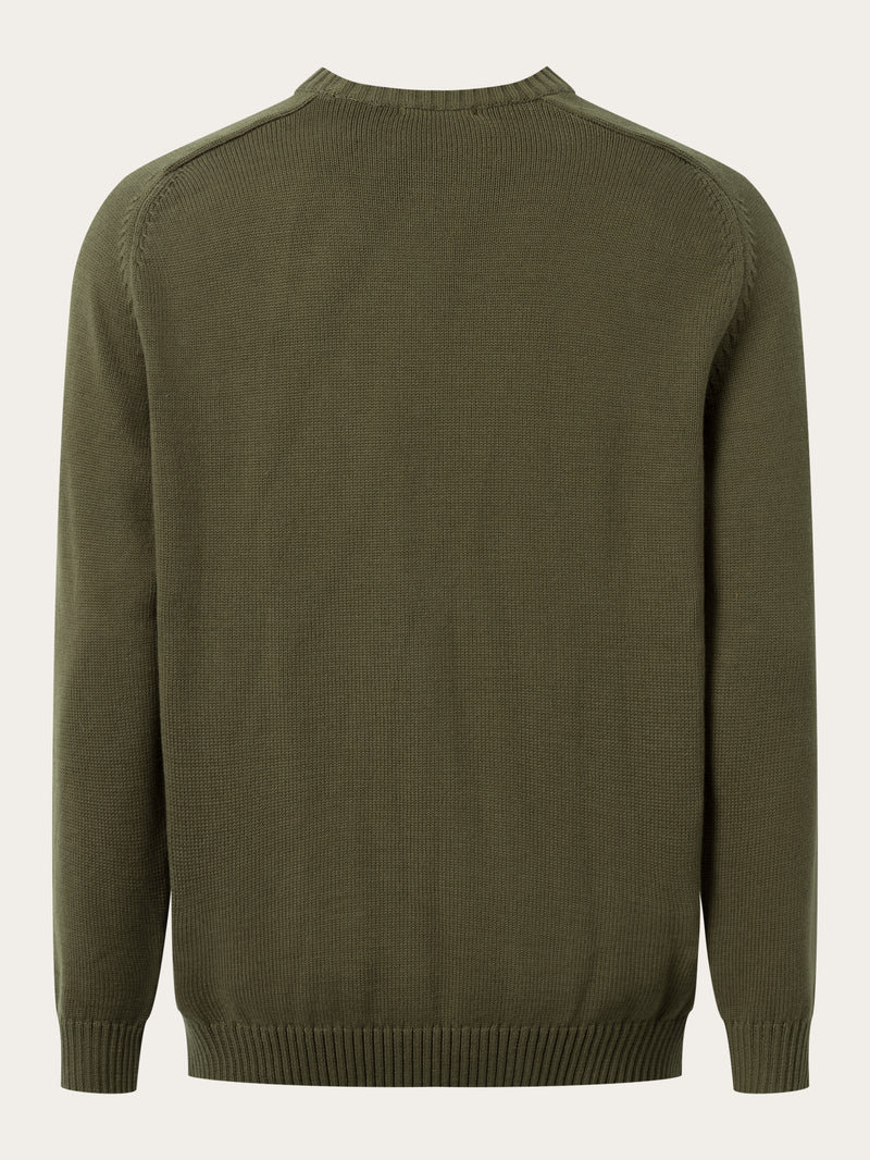 KnowledgeCotton Apparel - MEN Plain knitted crew neck Knits 1068 Burned Olive