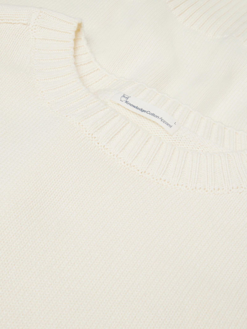 KnowledgeCotton Apparel - MEN Plain knitted crew neck Knits 1387 Egret