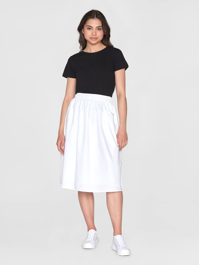 KnowledgeCotton Apparel - WMN Poplin elastic waist skirt Skirts 1010 Bright White