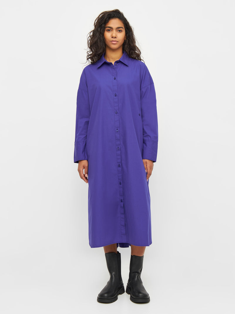 KnowledgeCotton Apparel - WMN Poplin wrap shirt dress Dresses 1416 Deep Purple