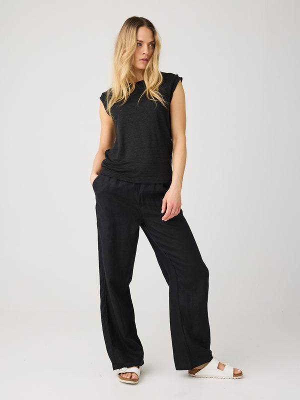 KnowledgeCotton Apparel - WMN Posey wide linen pants Pants 1300 Black Jet