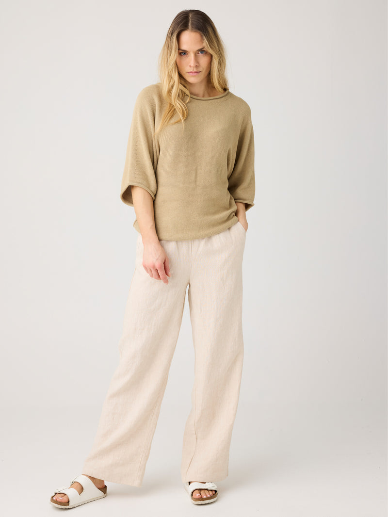 KnowledgeCotton Apparel - WMN Posey wide linen pants Pants 1449 Yarndyed - Light feather gray