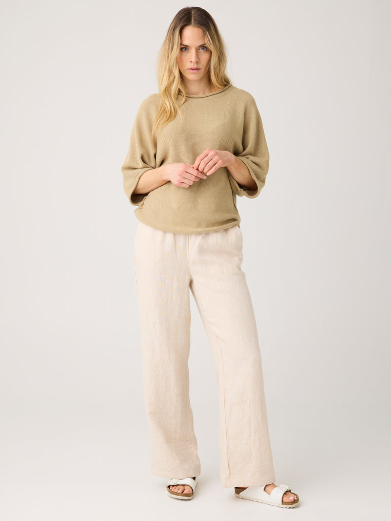 KnowledgeCotton Apparel - WMN Posey wide linen pants Pants 1449 Yarndyed - Light feather gray