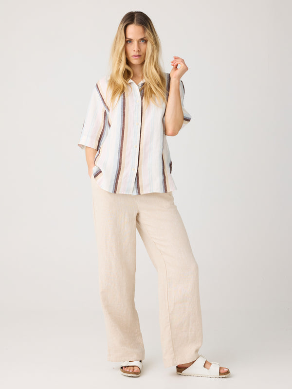 KnowledgeCotton Apparel - WMN Posey wide linen pants Pants 1449 Yarndyed - Light feather gray