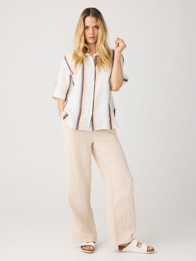 KnowledgeCotton Apparel - WMN Posey wide linen pants Pants 1449 Yarndyed - Light feather gray