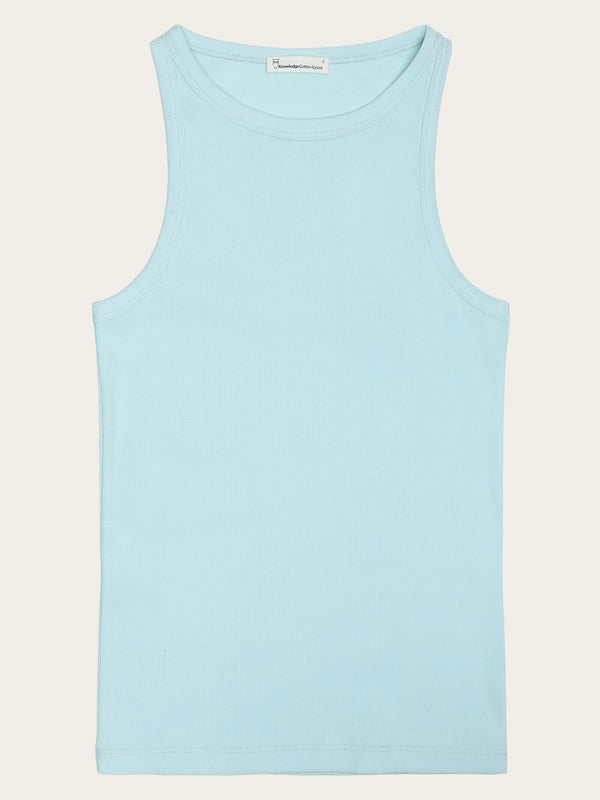 KnowledgeCotton Apparel - WMN Racer rib top T-shirts 1480 Aqua-Esque