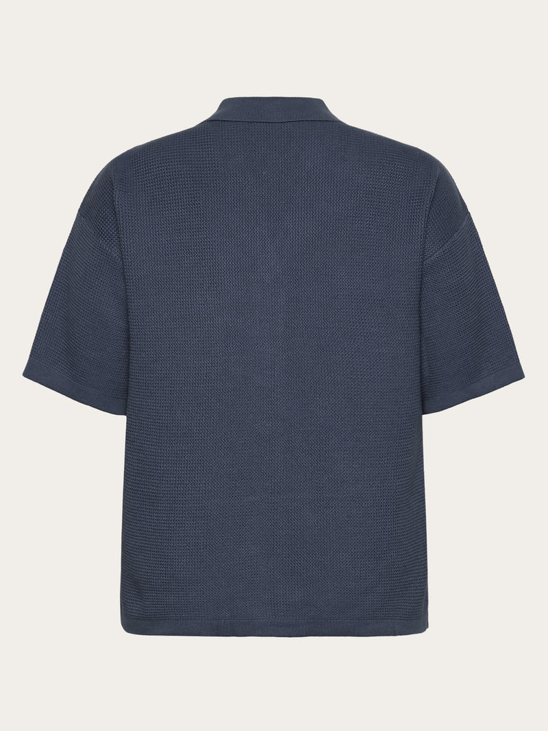 KnowledgeCotton Apparel - WMN Racking stitch short sleeved shirt - Regenerative Organic Certified™ - GOTS/Vegan Knits 1226 Vintage Indigo