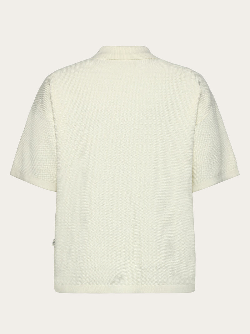 KnowledgeCotton Apparel - WMN Racking stitch short sleeved shirt - Regenerative Organic Certified™ - GOTS/Vegan Knits 1387 Egret