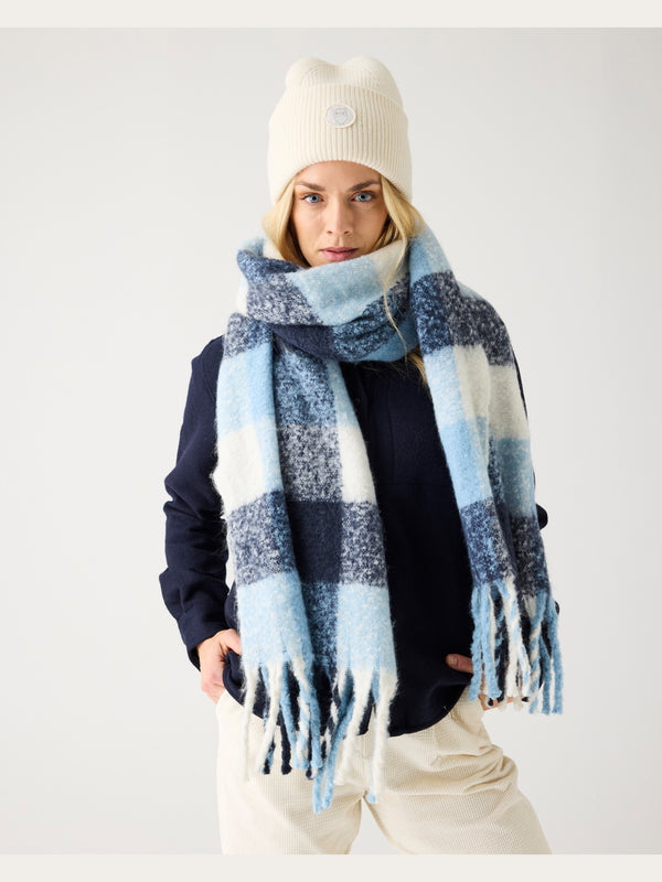 KnowledgeCotton Apparel - UNI Recycled fringe scarf Scarfs 7006 Blue check