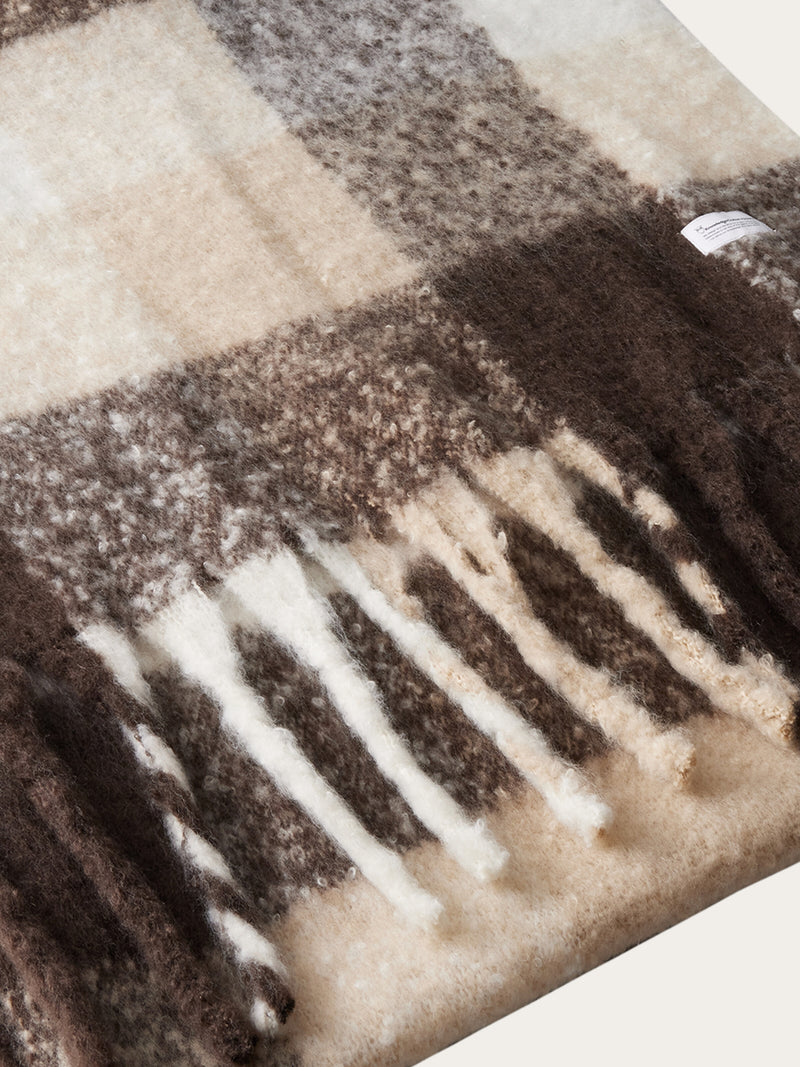 KnowledgeCotton Apparel - UNI Recycled fringe scarf Scarfs 7007 Brown check