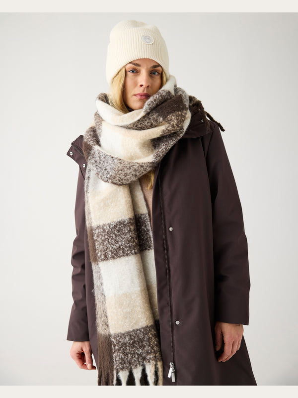 KnowledgeCotton Apparel - UNI Recycled fringe scarf Scarfs 7007 Brown check