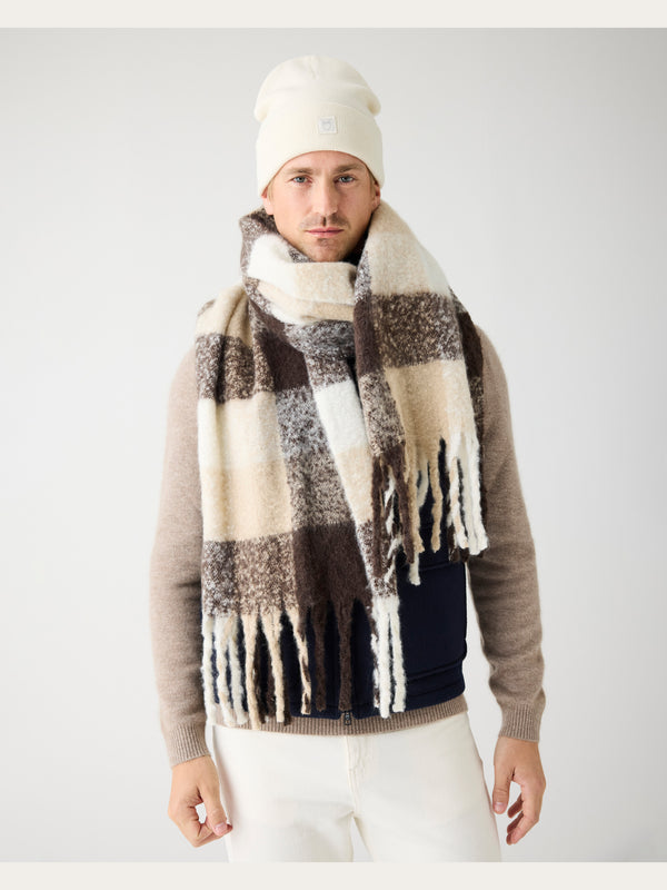 KnowledgeCotton Apparel - UNI Recycled fringe scarf Scarfs 7007 Brown check