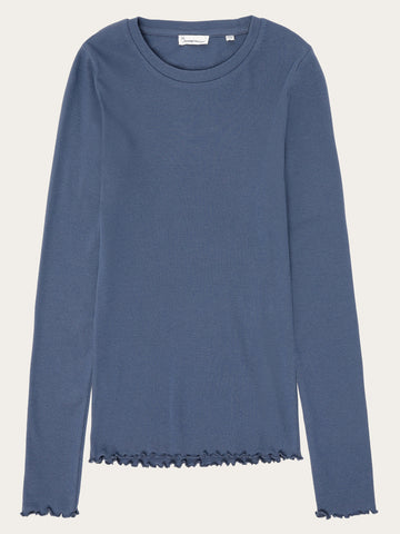 KnowledgeCotton Apparel - WMN Regenerative Organic Cotton Rib Long Sleeve GOTS/Vegan T-shirts 1226 Vintage Indigo