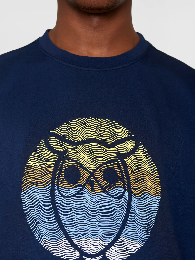 KnowledgeCotton Apparel - MEN Regular circled owl printed t-shirt - GOTS/Vegan T-shirts 1412 Night Sky