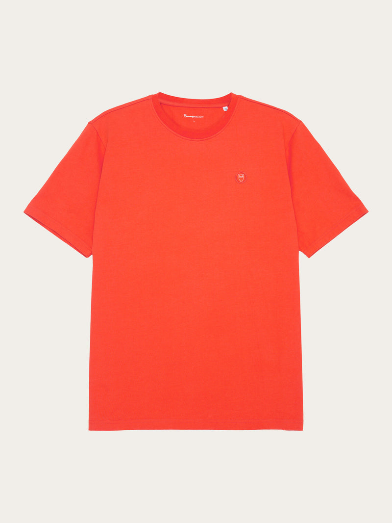 KnowledgeCotton Apparel - MEN Regular fit Badge t-shirt T-shirts 1430 Red Clay
