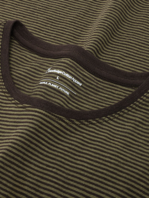 KnowledgeCotton Apparel - MEN Regular fit Striped basic tee T-shirts 8037 Green stripe