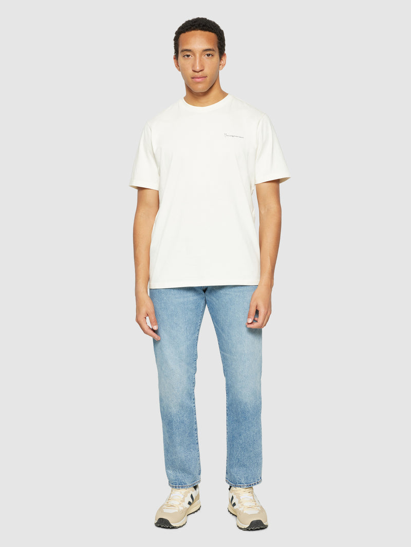 KnowledgeCotton Apparel - MEN Regular fit chill camp back print t-shirt - Regenerative Organic Certified® - GOTS/Vegan T-shirts 1387 Egret