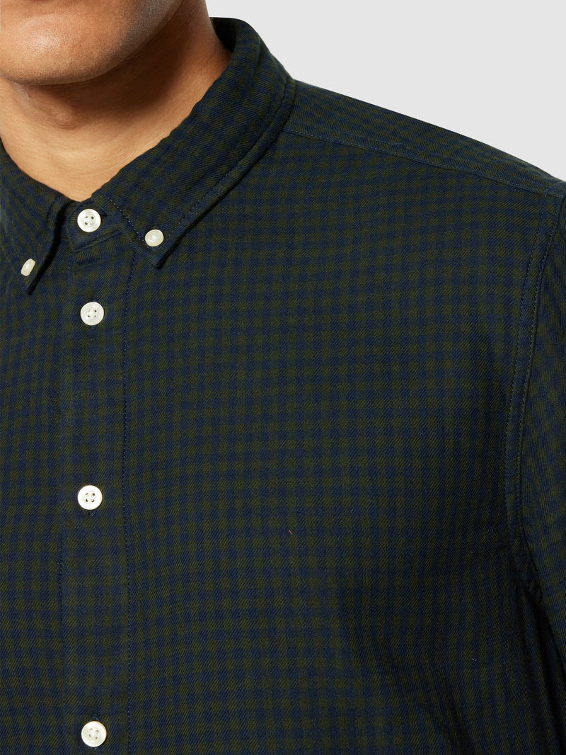 KnowledgeCotton Apparel - MEN Regular fit double layer checkered shirt Shirts 7023 Green check