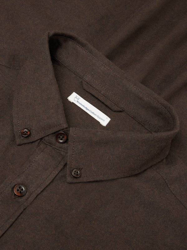 KnowledgeCotton Apparel - MEN Regular fit melangé flannel shirt Shirts 1487 Chocolate Torte