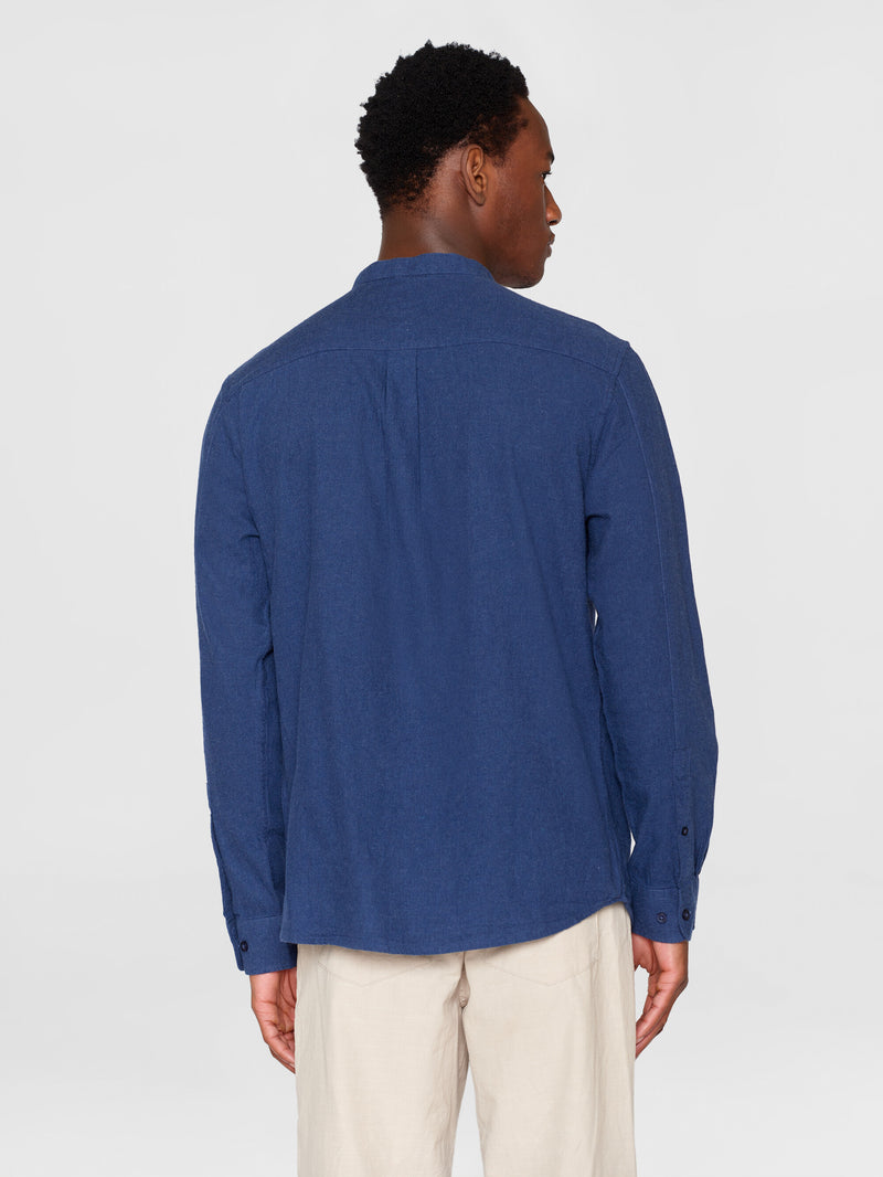 KnowledgeCotton Apparel - MEN Regular fit melangé flannel stand collar shirt Shirts 1043 Estate Blue