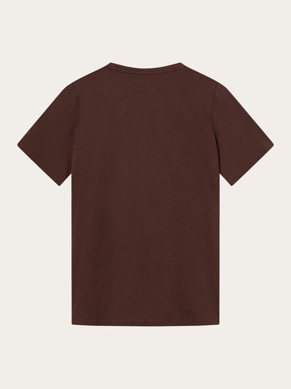 KnowledgeCotton Apparel - MEN Regular fit owl chest embroidery t-shirt T-shirts 1404 Deep Mahogany