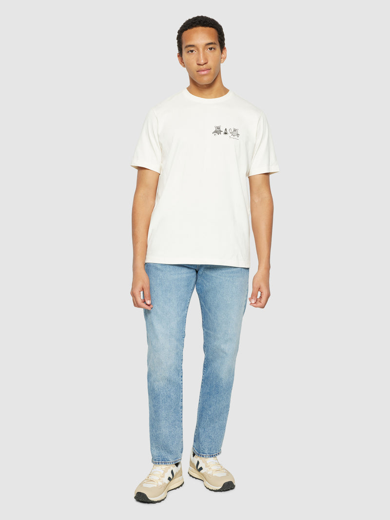 KnowledgeCotton Apparel - MEN Regular fit owl trip chest print t-shirt - Regenerative Organic Certified® - GOTS/Vegan T-shirts 1387 Egret