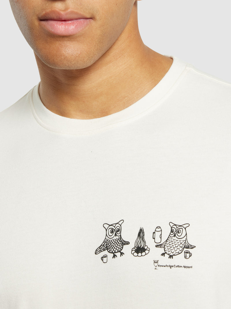 KnowledgeCotton Apparel - MEN Regular fit owl trip chest print t-shirt - Regenerative Organic Certified® - GOTS/Vegan T-shirts 1387 Egret