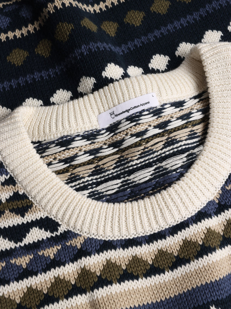 KnowledgeCotton Apparel - MEN Regular jaquard crew neck knit - Regenerative Organic Certified™ - GOTS/Vegan Knits 8021 Blue stripe