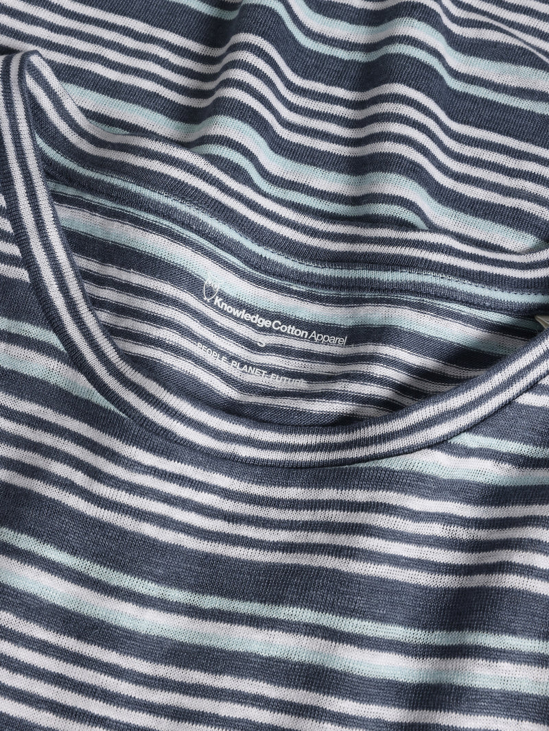 KnowledgeCotton Apparel - WMN Regular linen stripe t-shirt - GOTS/Vegan T-shirts 8021 Blue stripe