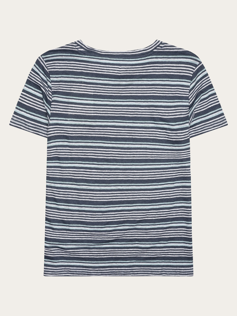 KnowledgeCotton Apparel - WMN Regular linen stripe t-shirt - GOTS/Vegan T-shirts 8021 Blue stripe