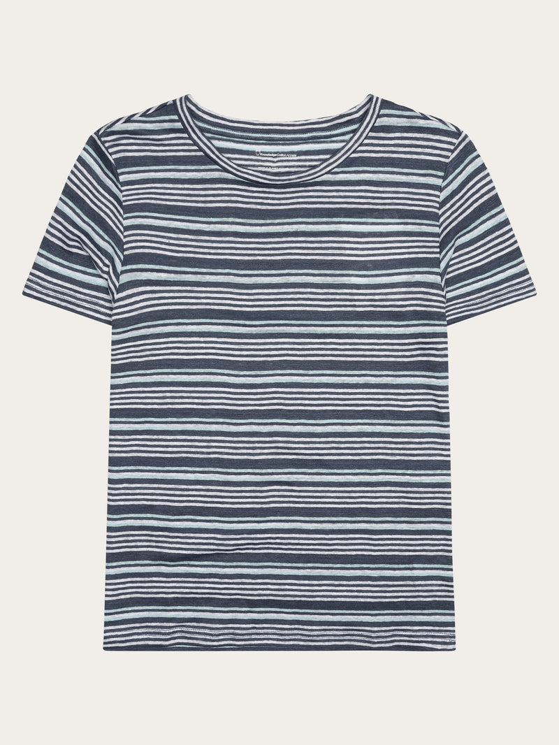 KnowledgeCotton Apparel - WMN Regular linen stripe t-shirt - GOTS/Vegan T-shirts 8021 Blue stripe