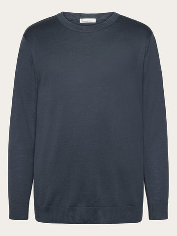 KnowledgeCotton Apparel - MEN Merino crew neck sweater Knits 1226 Vintage Indigo