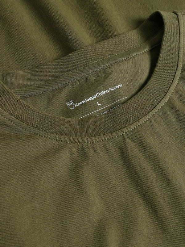 KnowledgeCotton Apparel - MEN Regular single jersey mountain owl printed t-shirt - Regenerative Organic Certified™ - GOTS T-shirts 1068 Burned Olive