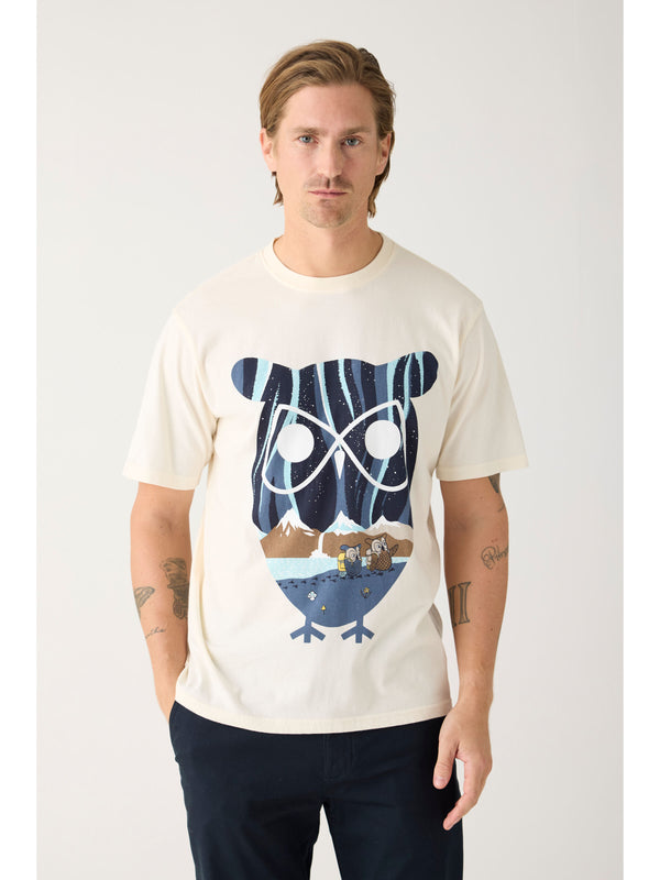 KnowledgeCotton Apparel - MEN Regular single jersey seagrass owl printed t-shirt - Regenerative Organic Certified™ - GOTS T-shirts 1387 Egret