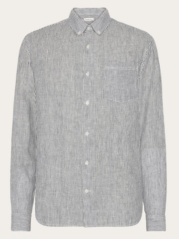 KnowledgeCotton Apparel - MEN Linen stripe shirt Shirts 1001 Total Eclipse