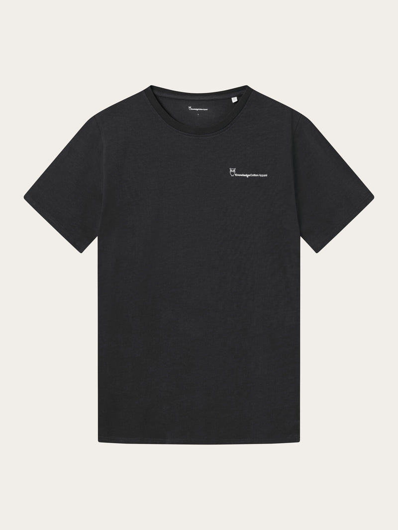 KnowledgeCotton Apparel - MEN Regular trademark chest print t-shirt T-shirts 1300 Black Jet