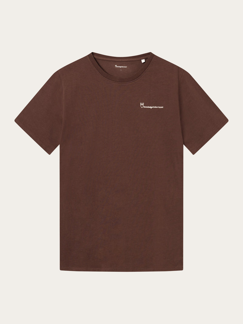 KnowledgeCotton Apparel - MEN Regular trademark chest print t-shirt T-shirts 1404 Deep Mahogany