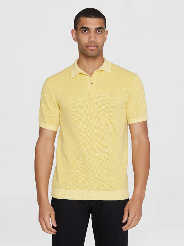 KnowledgeCotton Apparel - MEN Regular two toned knitted short sleeved polo - GOTS/Vegan Polos 1429 Misted Yellow