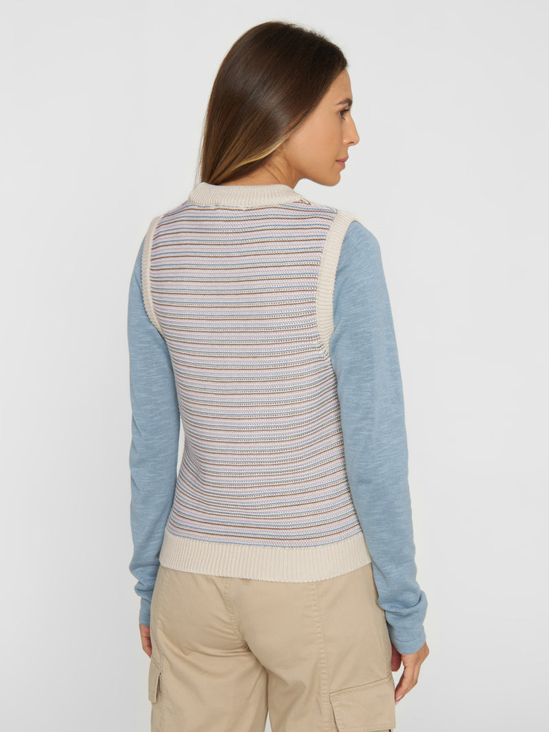 KnowledgeCotton Apparel - WMN Relaxed fit cotton knit vest Knits 8889 Stripe